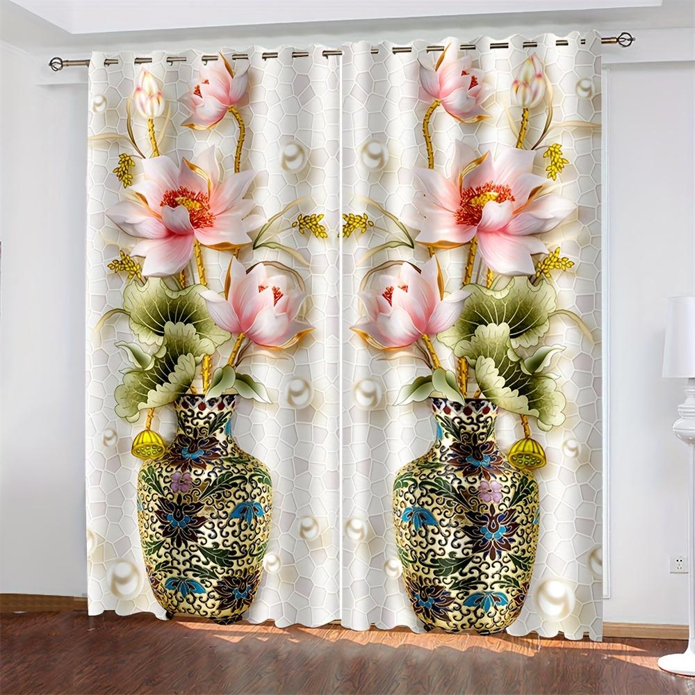 2 шт. Цветочный узор, черный напечатанный карниз для штор, украшение для кармана, полузатемняющие шторы для гостиной, спальни, офиса, украшения для дома