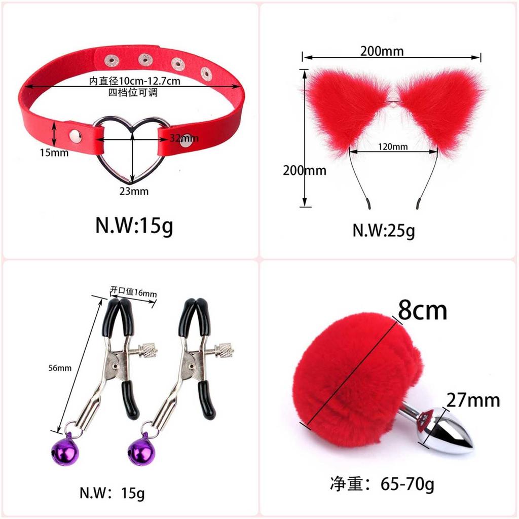 Товары для взрослых Alip Nipple Attack, анальный хвост, зажим для соска с колокольчиком, анальная пробка, кроличий хвост, косплей, кошачьи ушки, повязка на голову, чокер, для мужчин и женщин, комплект из 4 предметов, ошейник