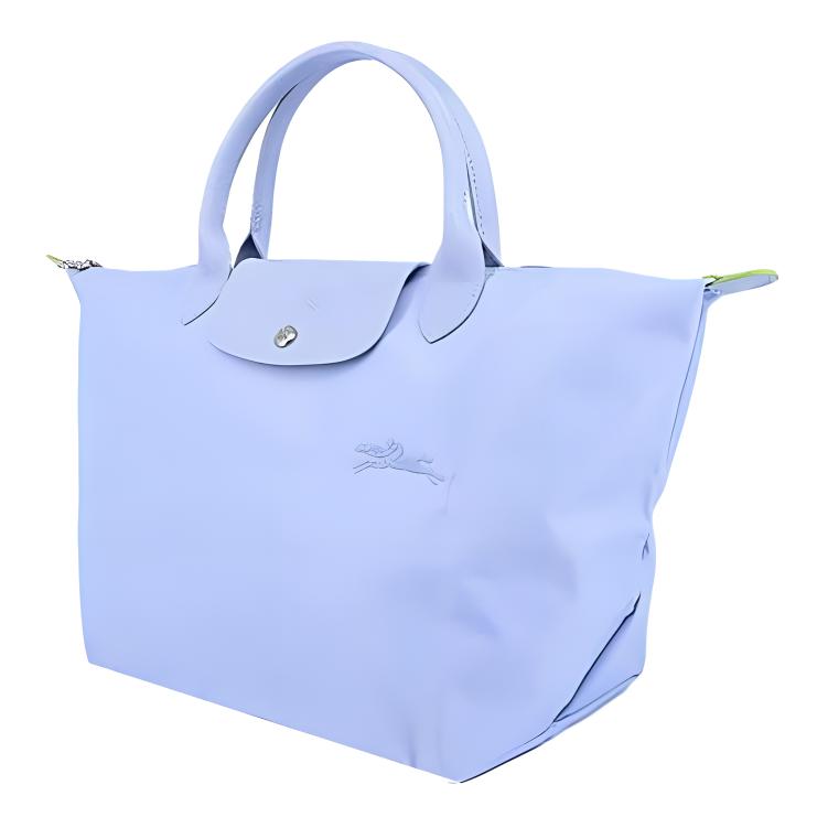 Longchamp Le Pliage Green Solid Color Logo Snap Zipper Closure Tote Bag Women Tote Bags Blue 1624919P79