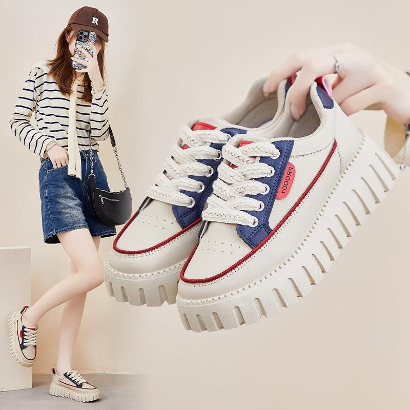 Женские повседневные кроссовки на толстой платформе, удобные нескользящие кроссовки для ходьбы, легкие кроссовки на шнуровке для женщин, рабочие теннисные туфли из искусственной кожи