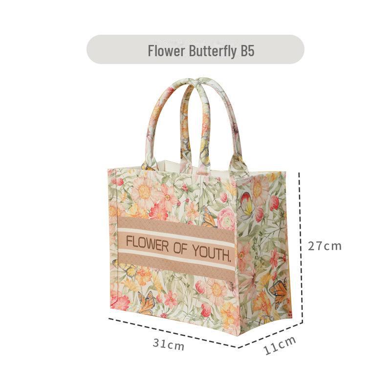 Large 3D Floral Canvas Tote with Custom Ribbon - Ideal for Corporate Promotions