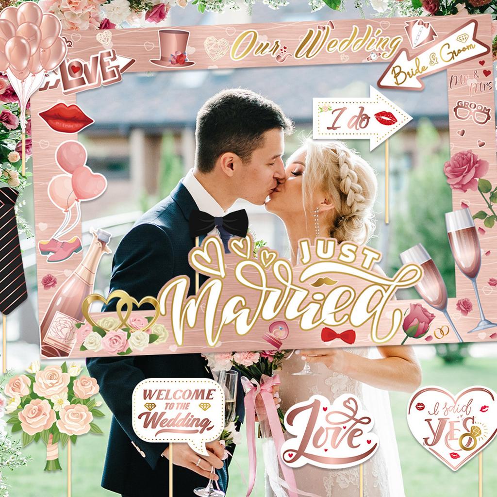 Wedding Photo Booth Frame and Props Set Wedding Party Props Funny Backdrop Decorations for Parties Celebration Ornaments