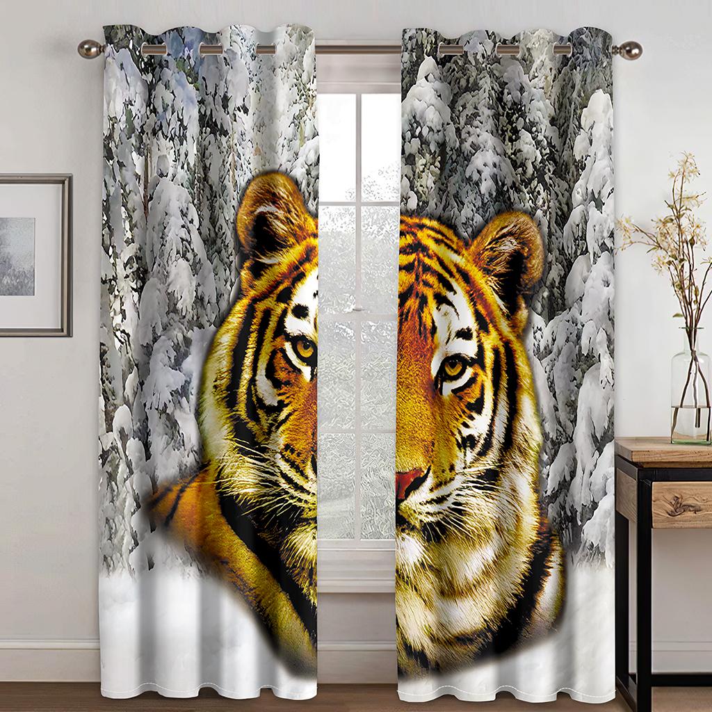 King of The Forest Tiger Animal Series Luxury Sunshade Curtains 2 Pieces of Living Room Bedroom Home Decoration Hook Piercing