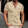 Мужские летние топы с воротником-стойкой и пуговицами, с полузастежкой, футболка с коротким рукавом, повседневные свитера, повседневная одежда