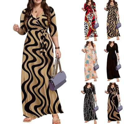 Женские повседневные летние платья с рукавами 3/4, весеннее коктейльное платье с V-образным вырезом и цветочными оборками в стиле бохо