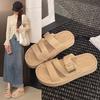 Fashion Slippers Woman Natural Cow Leather Thick Bottom Brand Buckle Comfortable Fashion Slippers