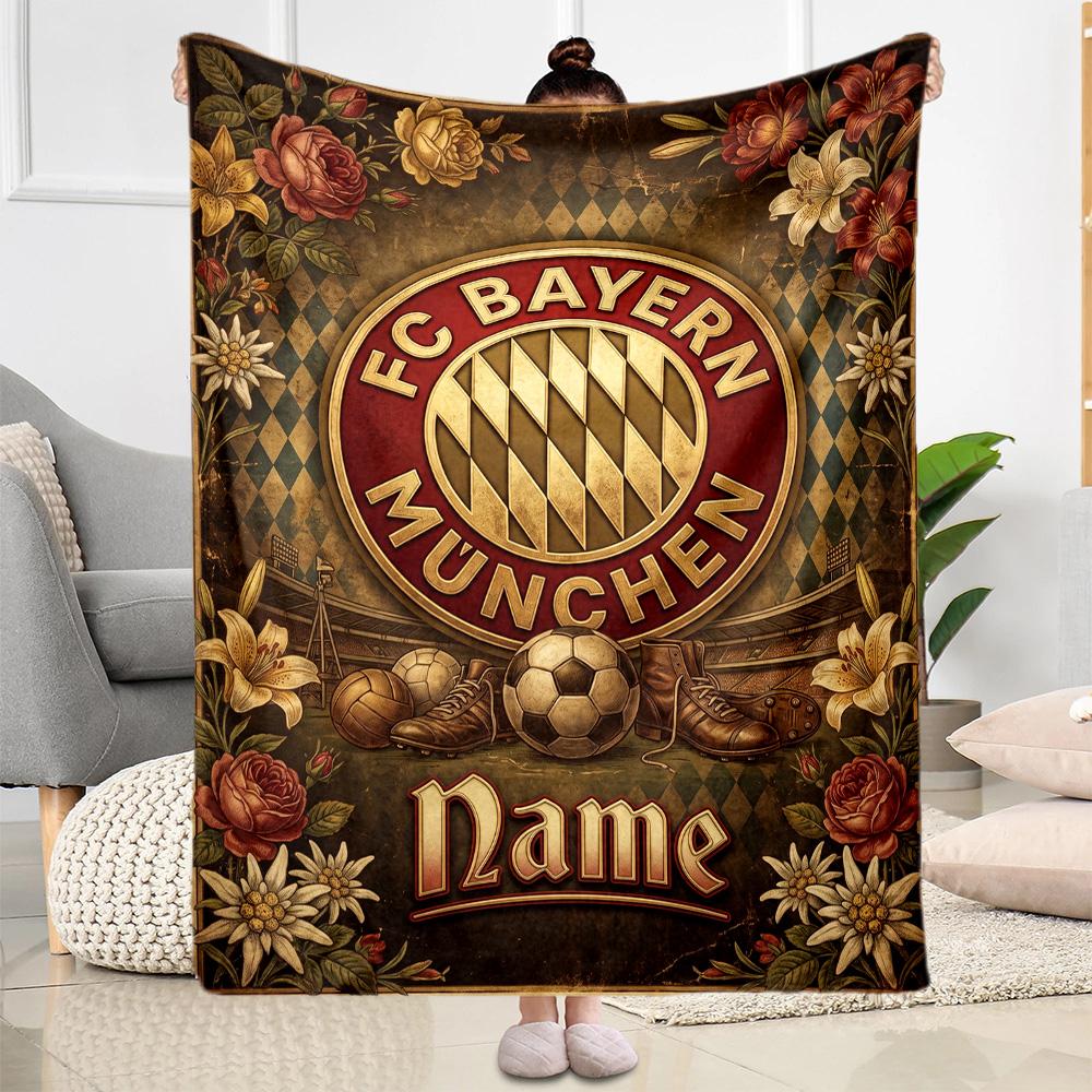 Eagle Glory Bayern Munich Customize Your Name Blanket Throw Personalized Blanket Warmthful Decor for Office Home Decor Living Room Sofa