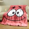 Simple cartoon face with big eyes, arched eyebrows, and a wide smile. for all seasons blanket lunch break throw gift