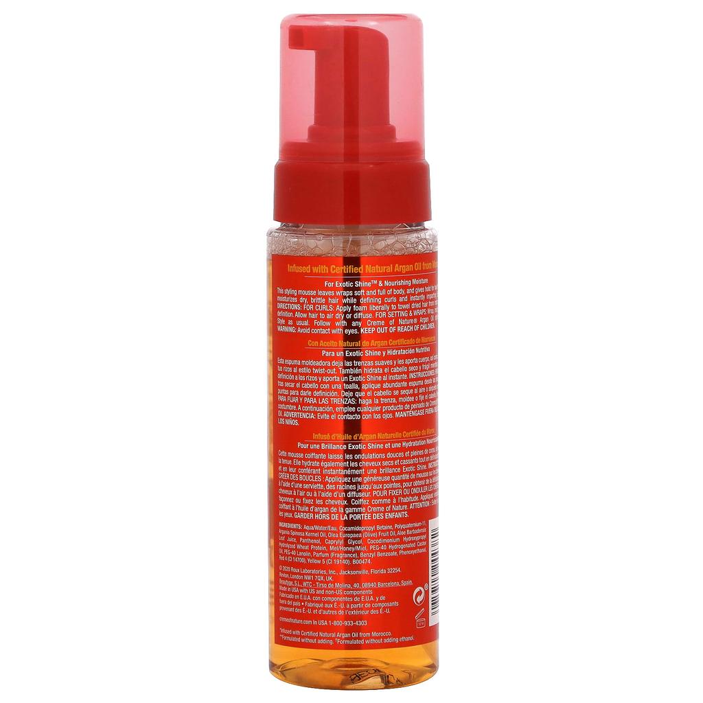 Creme Of Nature Сертифицированное натуральное аргановое масло из Марокко, пенящийся мусс «Стиль и блеск», 207 мл (7 жидких унций)