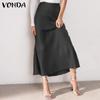 VONDA Женские элегантные однотонные облегающие длинные юбки из атласа с высокой талией и оборками по подолу