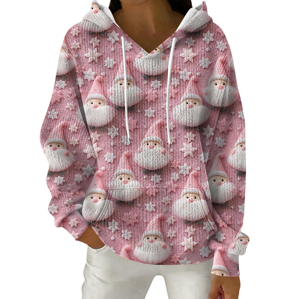 Women's Fashion Casual Christmas Print Pullover Long-Sleeve Hooded Sweatshirt