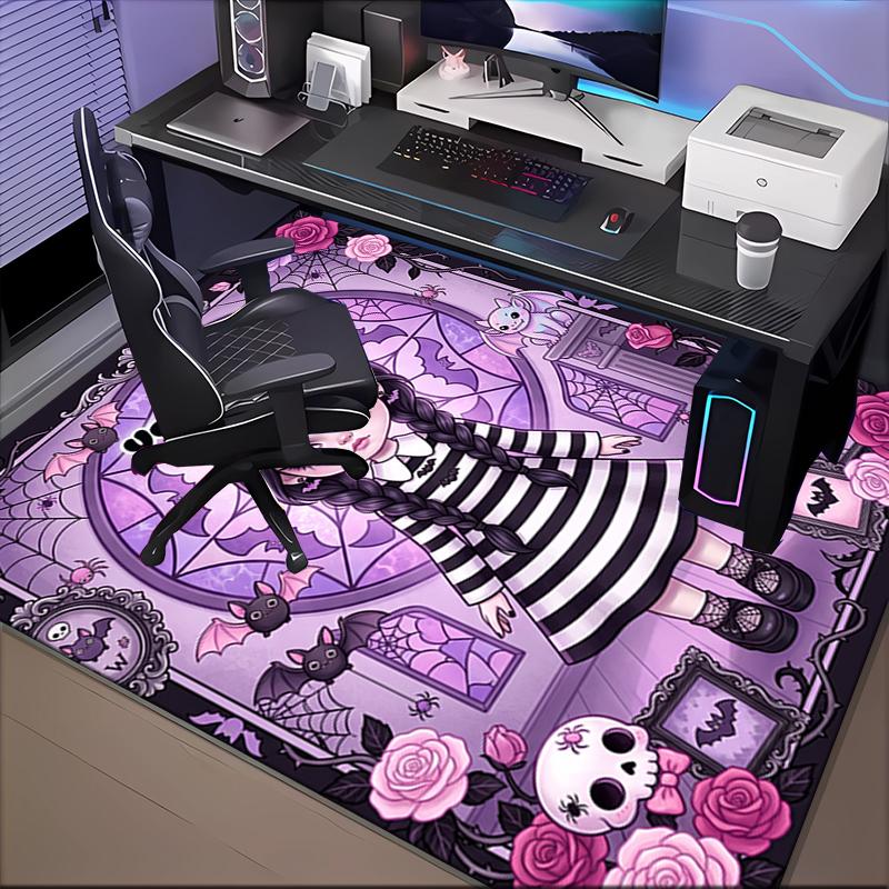 1PC Custom Name Gothic Girl With Roses And Skulls Theme Floor Mat Ideal for Living Room, Game Rooms, Office, Bedroom,Floor Mat Playful Design213