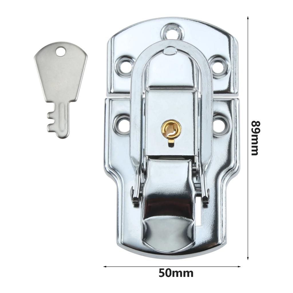 89*50mm Copper Core Box Latch Hasp w/ Key Metal Locker Flight Case Electronic Cabinet Suitcase Buckle Toggle Catch Silver/Black