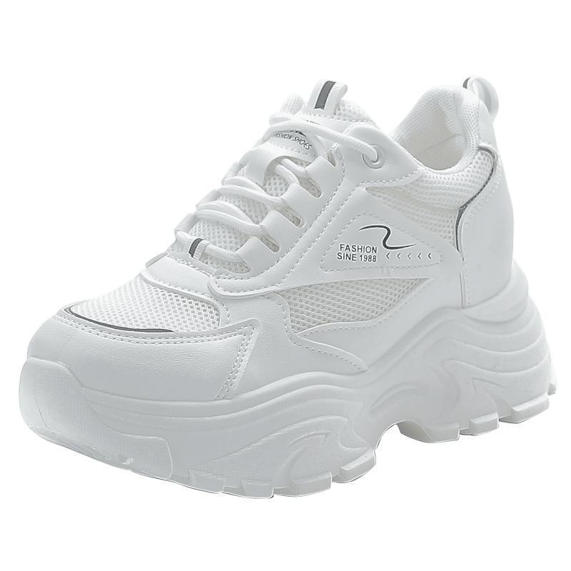 Soft Leather Dad Shoes Women's 2025 Summer New Versatile Inner Height Increase Women's Small Mesh Breathable Sneakers