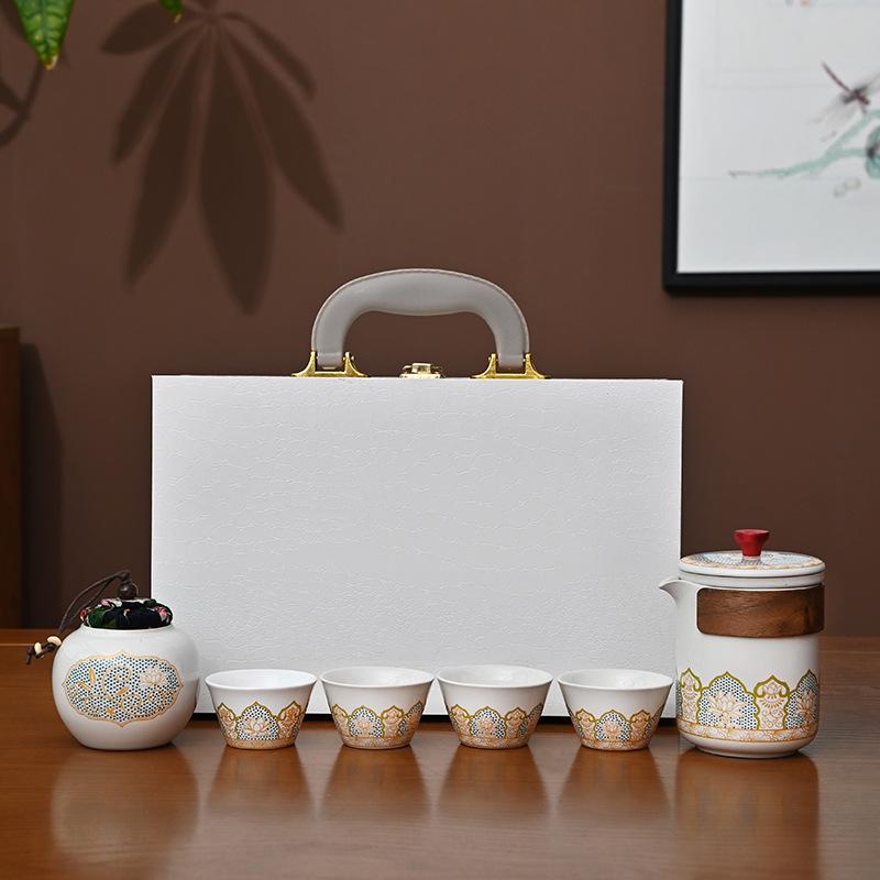 Dehua tea set, high-end and high-grade ceramic teapot with gift box, gift accompaniment, customized a complete set of ancient rhyme
