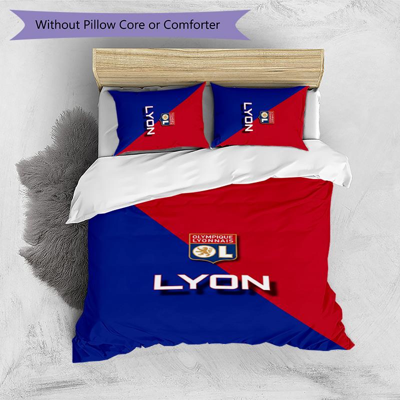 Lyon FC Printed 3PCS Bedding Set Breathable Duvet Cover with Pillowcases Decorative Bed Linen for Bedroom Home
