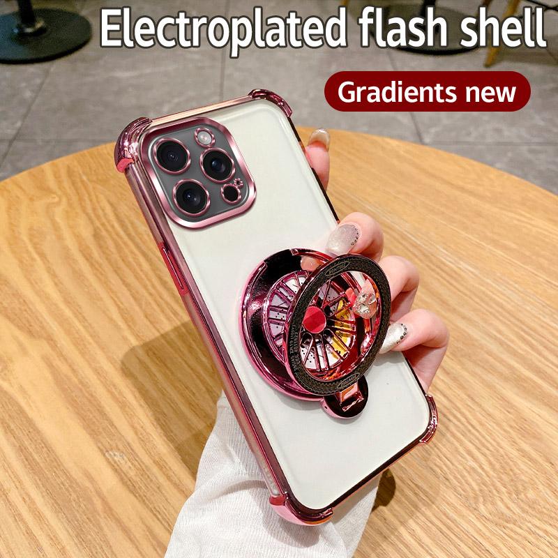 Glitter Shockproof Plating Gyro Bracket Phone Holder Case For Motorola Moto G05 G24 G14 G34 G04 G84 G54 E14 E15 G53 Stand Cover