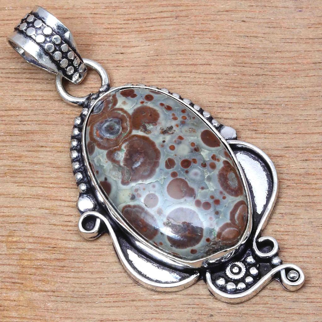 Pendant Leopard Skin Jasper Gemstone Valentine'Day Gifted Silver Jewelry 2"