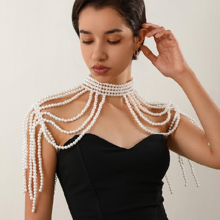 Элегантное ожерелье на плечо из искусственного жемчуга для женщин. Идеально подходит для конкурсов красоты, выпускных балов, вечеринок, свадебных фотосессий.