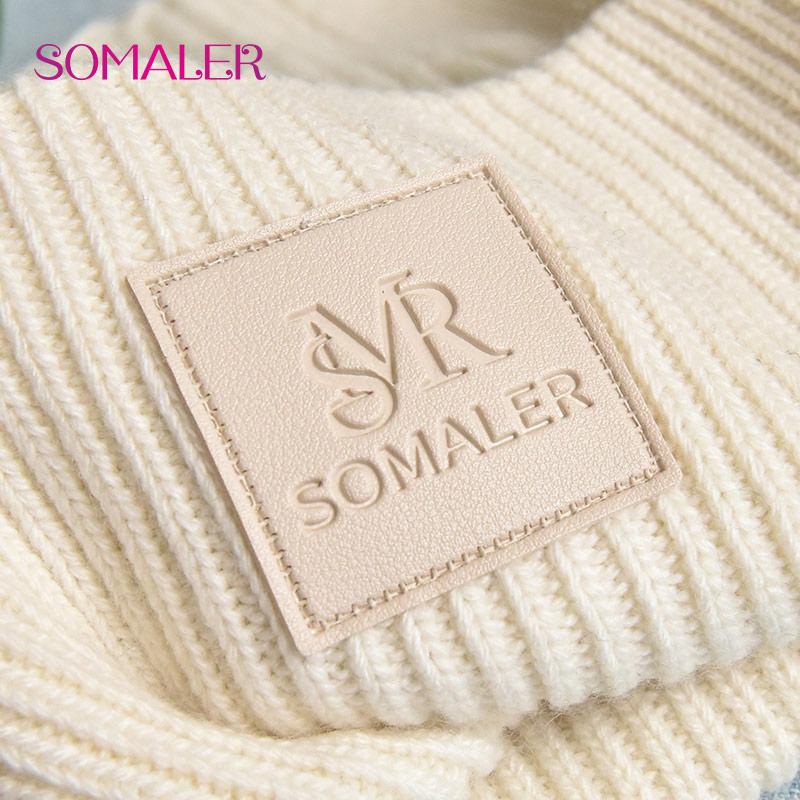 SOMALER Зимняя вязаная шерстяная шапка с широким отворотом для женщин и мужчин