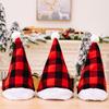 Cozy Red And Black Plaid Christmas Hat With Soft White Fur Pom Poms For Festive Cheer