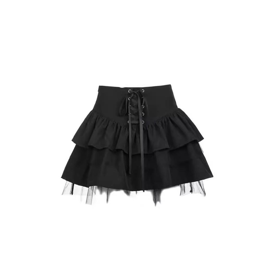 Пышная юбка-торт: Женская мини-юбка с высокой талией в стиле Y2K, на шнуровке, облегающая (Тьма) Европейский и американский стиль