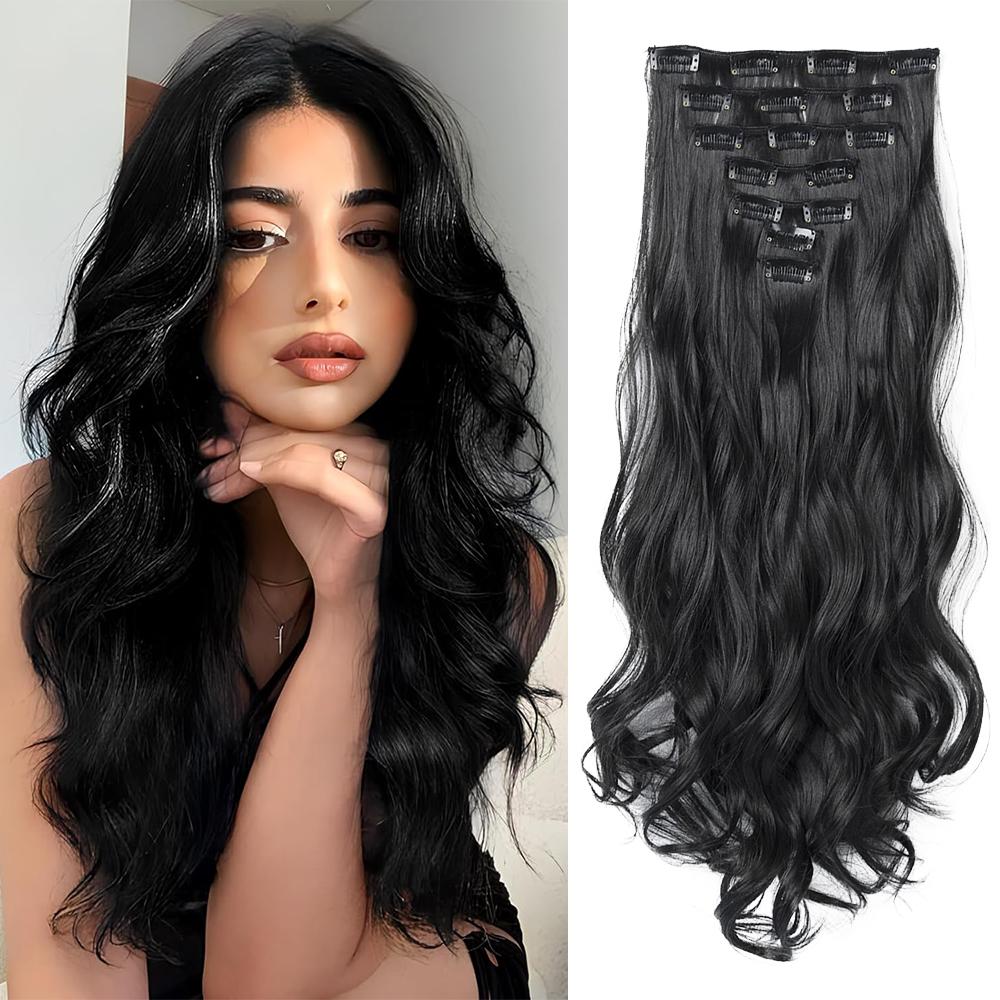 Synthetic Wavy Clip In Hair Extensions Clip In Hair Extensions For Women Full Head Thick Soft Clip In Hairpieces Daily Party