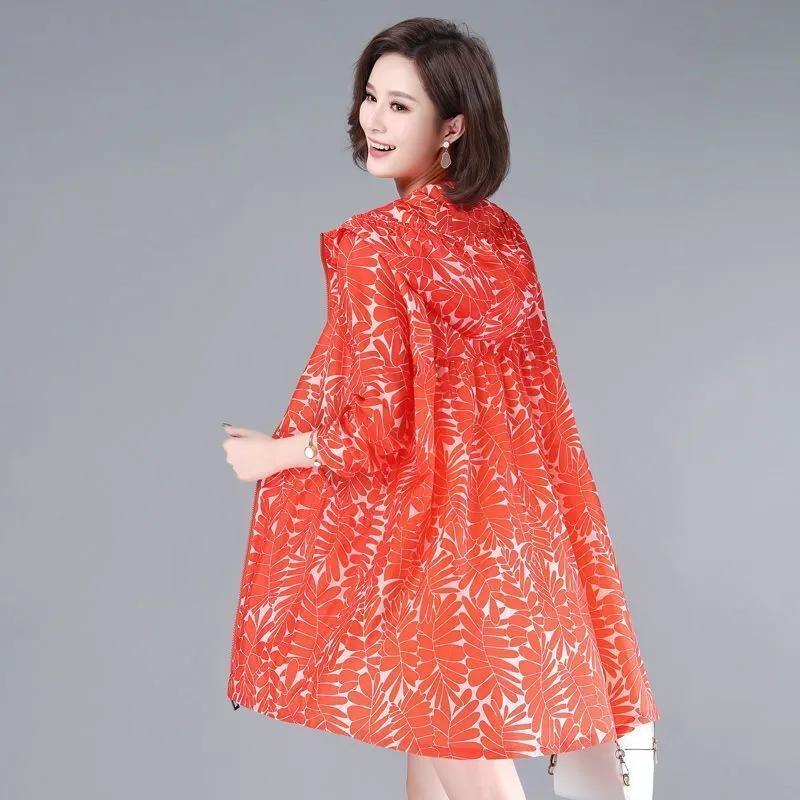 Тонкая солнцезащитная одежда женская куртка ветровка средней длины 4XL с капюшоном летний кардиган женский пальто