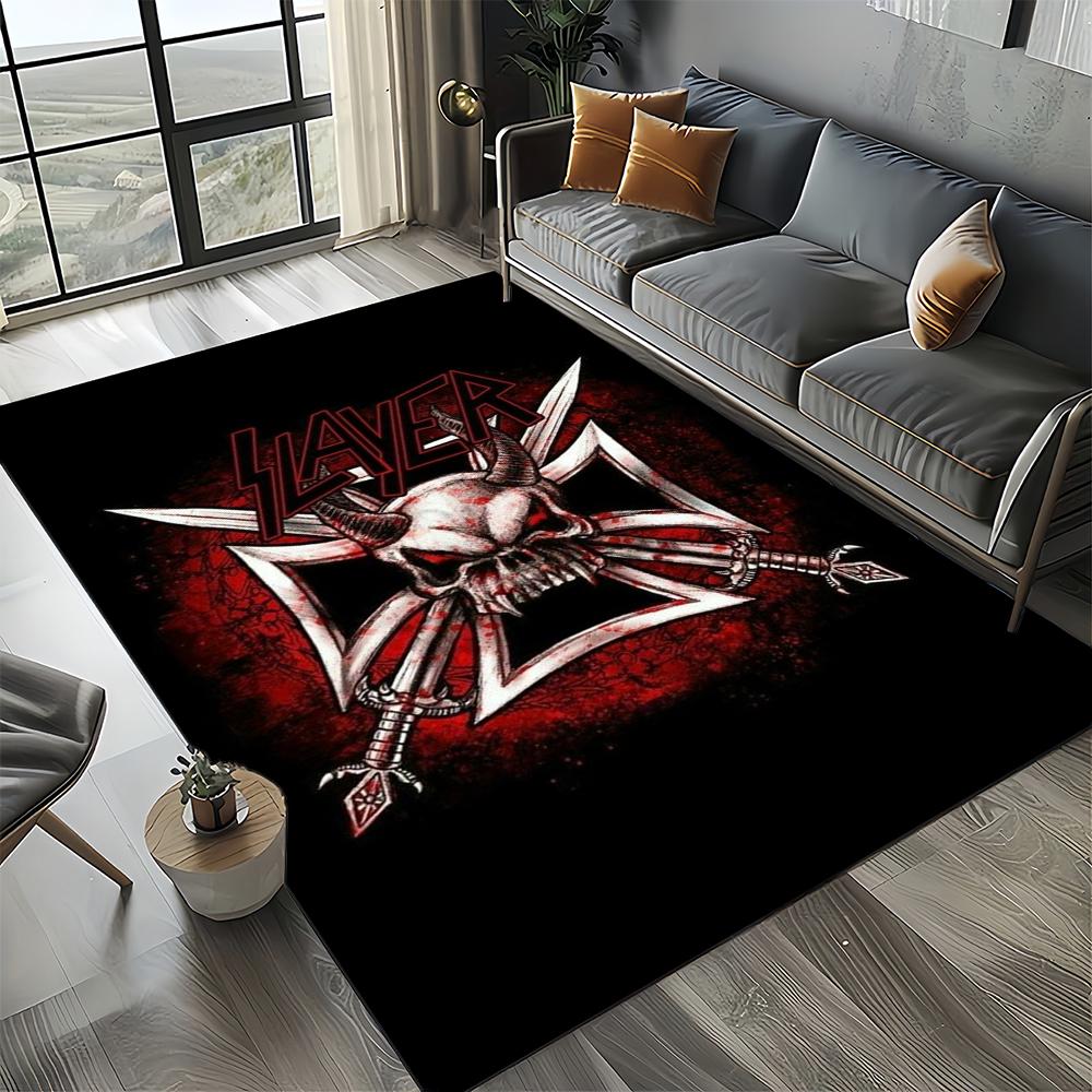3D Retro Band Slayer Heavy Metal Rcck Sign Carpet Rug for Living Room Bedroom Home Sofa Decoration,Kid Play Non-slip Floor Mat