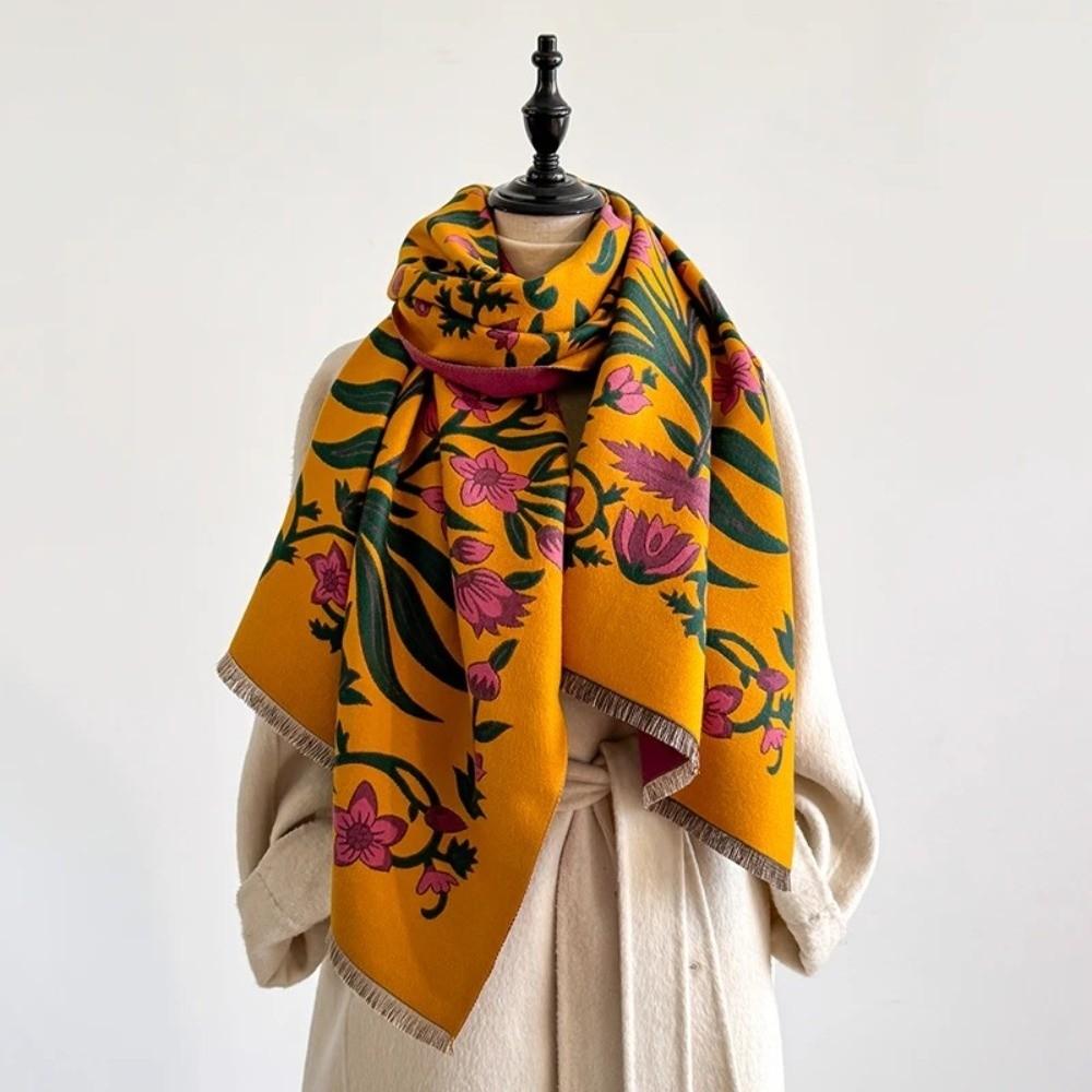 Tassel Design Blanket Scarf Floral Jacquard Winter Shawl Elegant Pashmina Shawl Outdoor Use