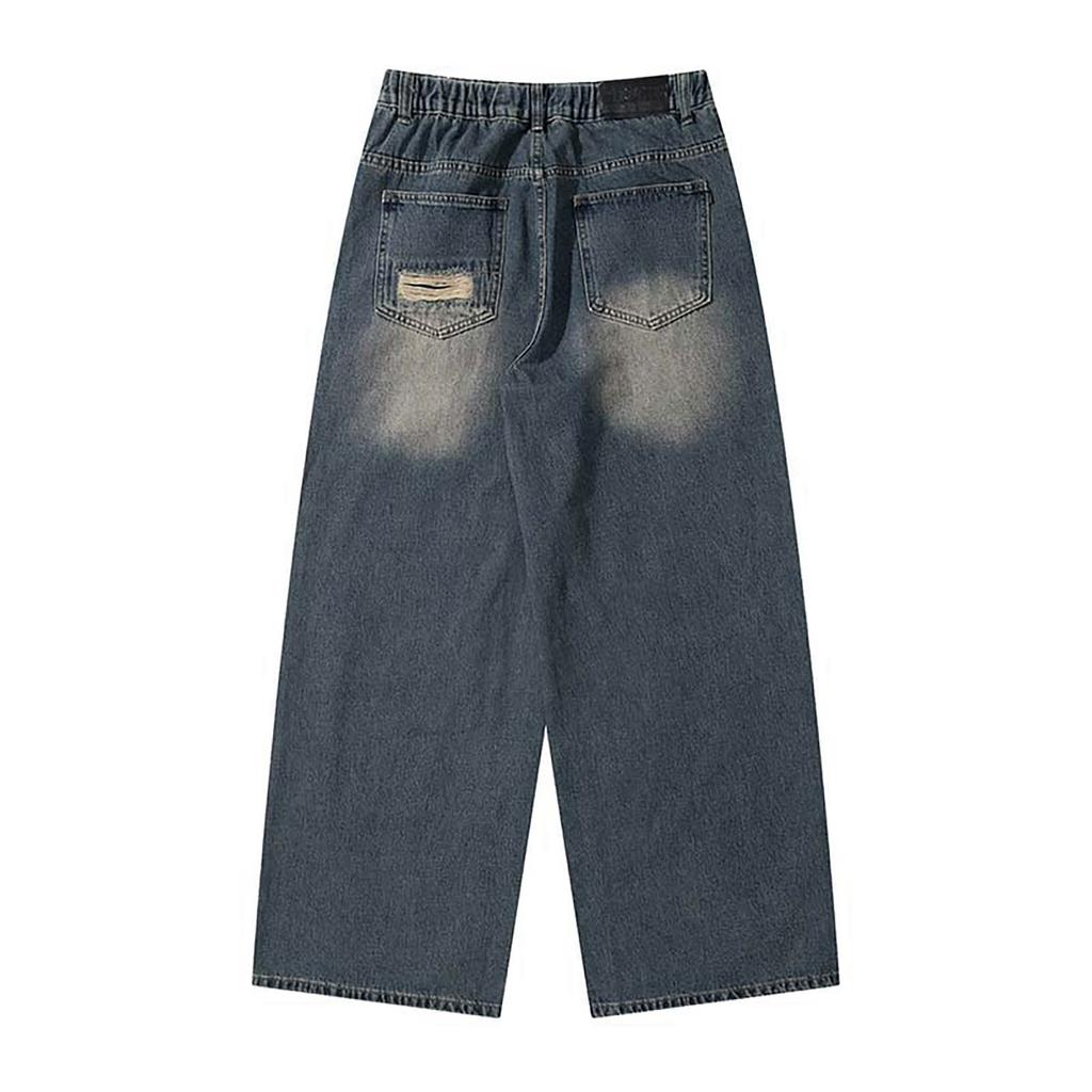 Women's Vintage Ripped Jeans Loose Straight Leg Wide-leg Mop Denim Pants