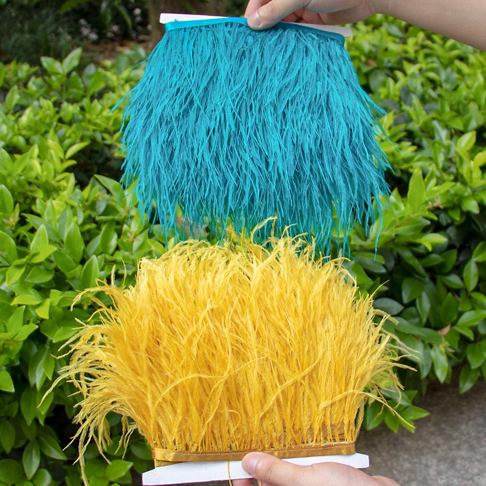 10 Meters Fluffy Colored Ostrich Feather Trim Ribbon 8-10Cm Natural Plumes Sewing Trimmings For Dress Clothing Decoration Crafts