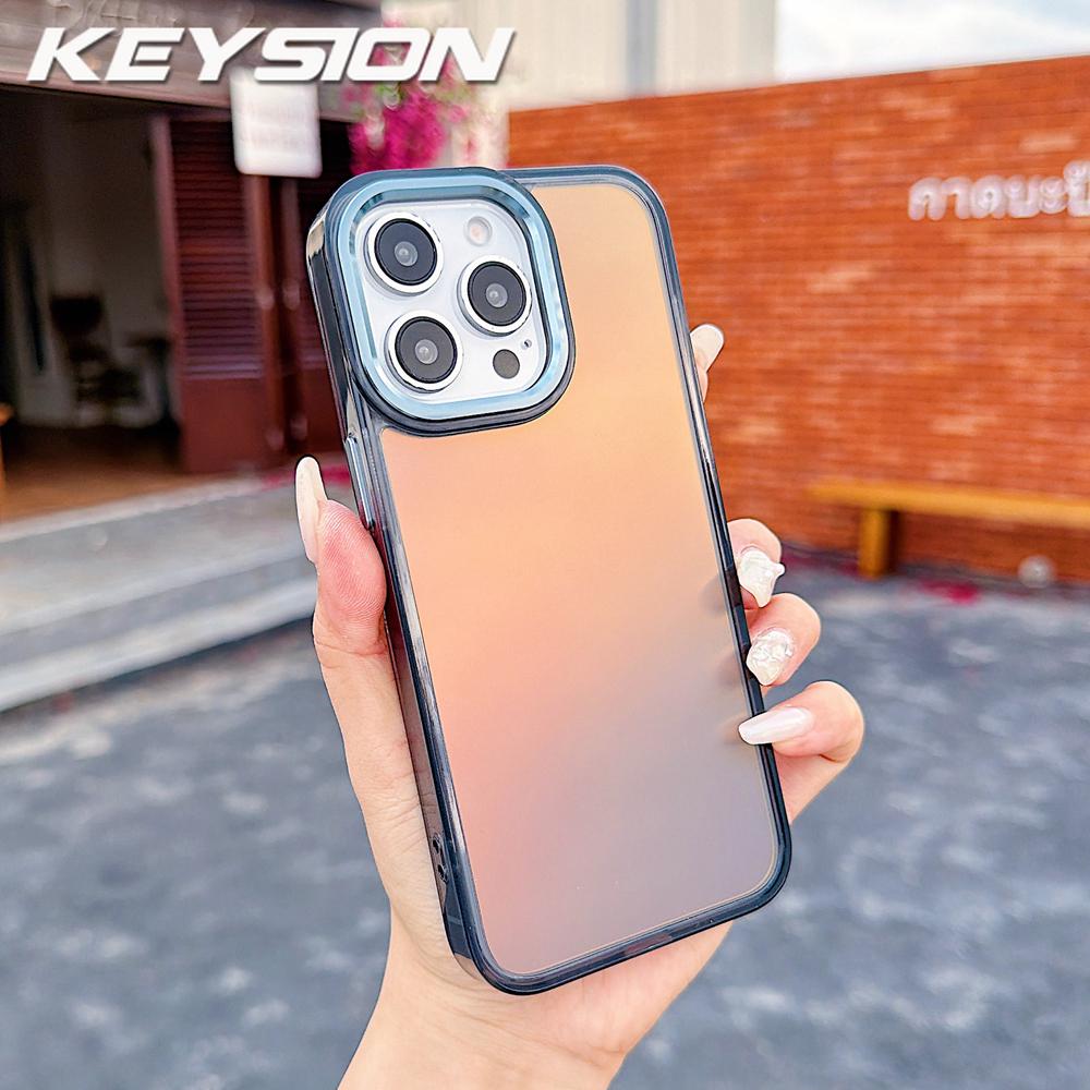 KEYSION Модный цветной лазерный градиентный чехол для телефона iPhone 14 15 Pro Max Мягкий ударопрочный задний чехол из ТПУ+ПК для iPhone 14 15 Plus