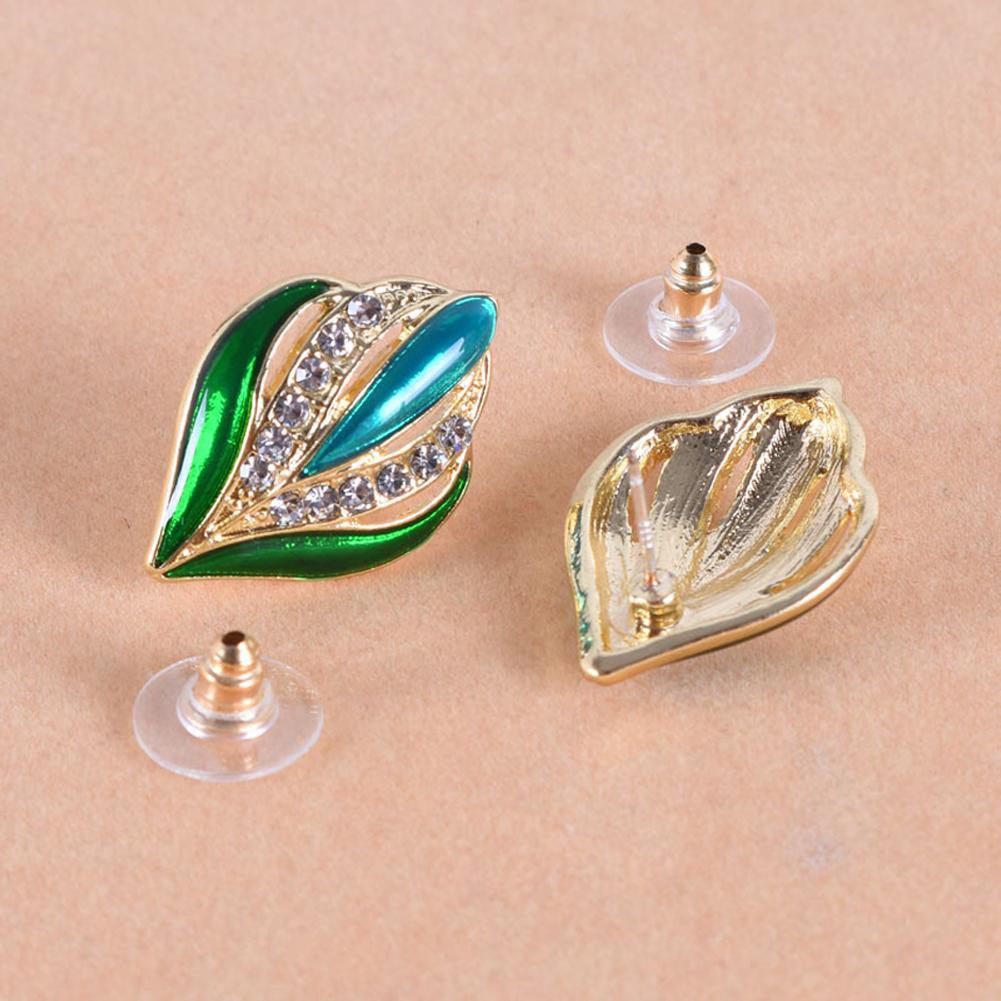 1 Pair of Women's Earrings Retro Style Leaf and Bud Colorful Glaze Diamond-mounted Ear Clip