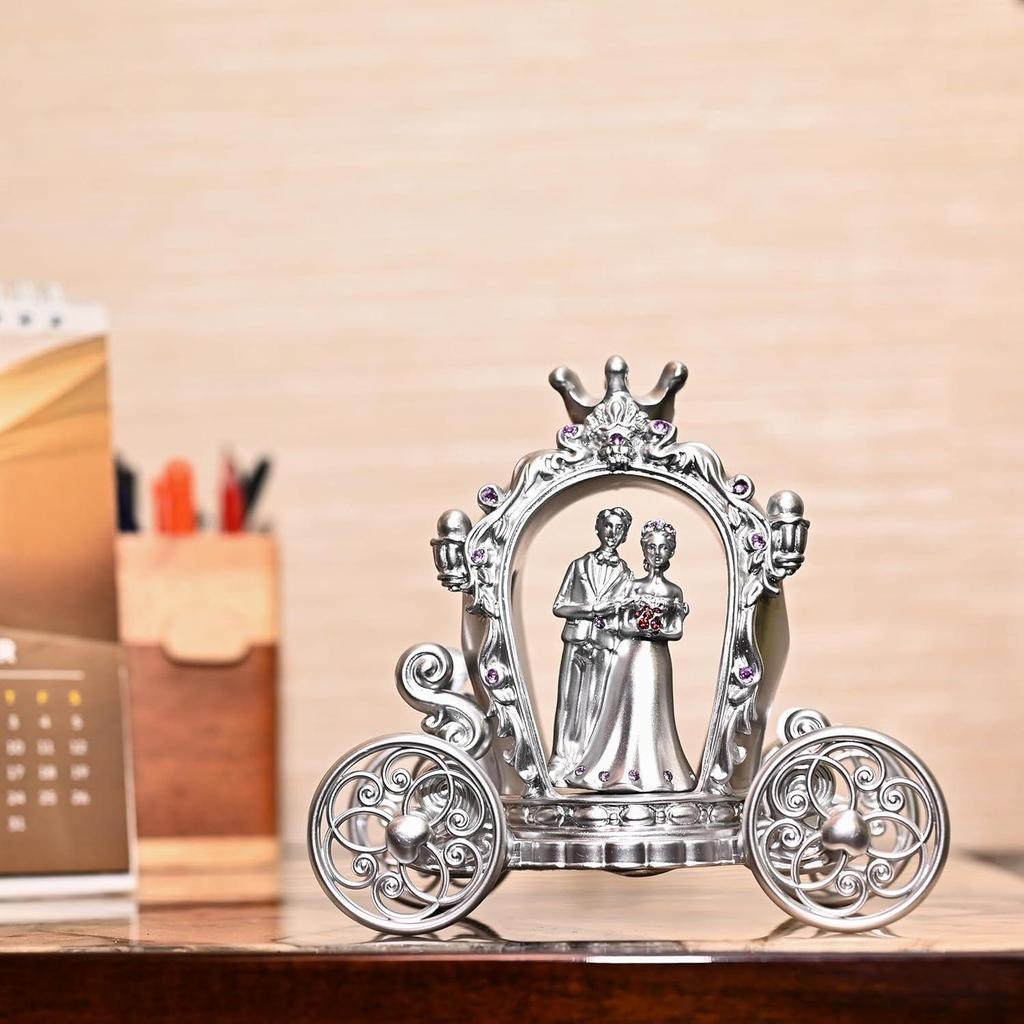 Серебряная отделка, парная статуэтка с тележкой | Статуэтка любви для помолвки, свадьбы, Дня святого Валентина, годовщины, подарков на день рождения | Элегантный домашний декор