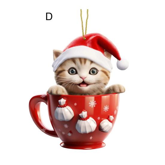 Рождественский Кот Автомобильный Кулон 2D Акриловое Зеркало Заднего Вида Декоративное Украшение Рождественская Елка Украшение Подарок