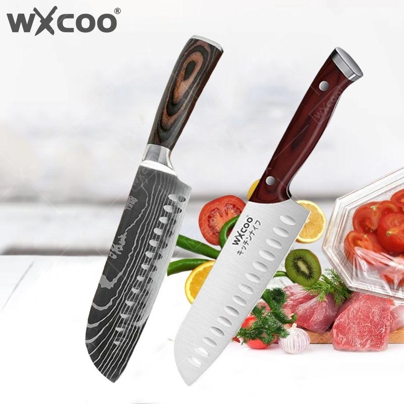 WXCOO Кухонный нож из нержавеющей стали Нож для овощей и фруктов Разделочный нож для костей Японский нож для рыбы Сантоку Деревянная ручка