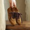 Fashion Retro Cow Suede Leather Casual Loafers for Women Flats Shoes Lace-Up Low Heels Spring Shoes 2025 Soft Office Dress Size 35-42