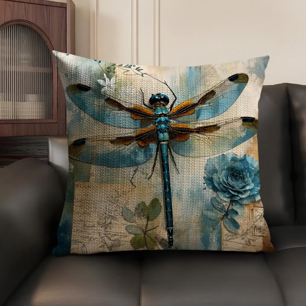 Dragonfly Art Cushion Cover Linen Organic Fabric DoubleSided Printing Sofa Breathable Home Decor Gift Pillow Case
