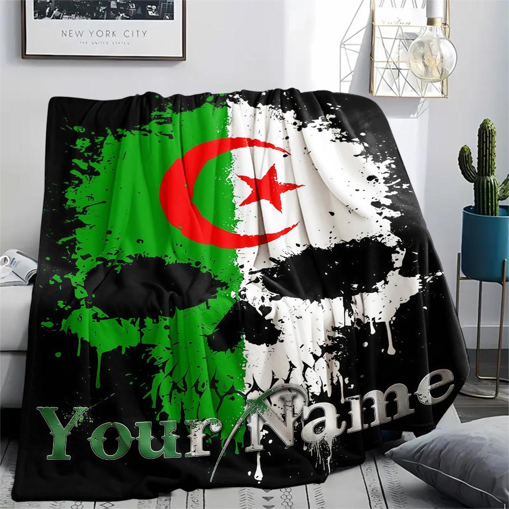1PC Custom Name Algeria Flag Patterned Flannel Blanket Suitable For All Seasons for Home Decor Warmth and Comfort Gifts Holiday Present -HE20