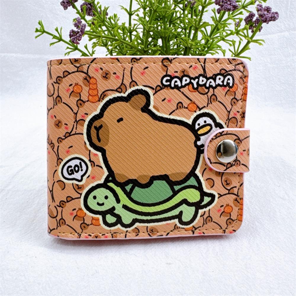 New Capybara Coin Purse With Buttons Mini Card Holder PU Leather Short Wallet Women Girls