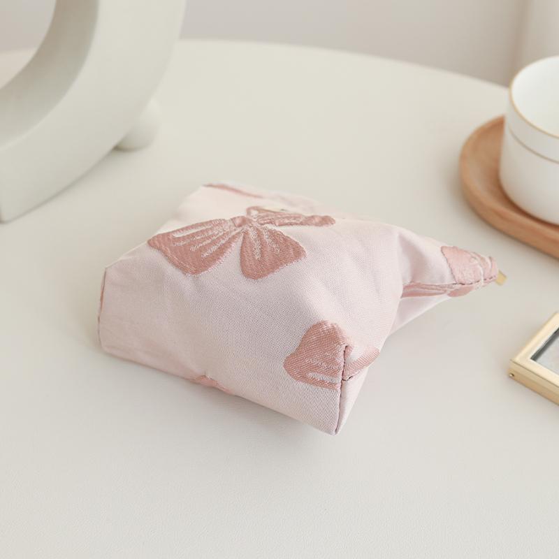 Women's Makeup Bag Small Pink Bow Makeup Lipstick Headphones Storage Bag Portable Coin Purse Commuter Card Holder Ins Style