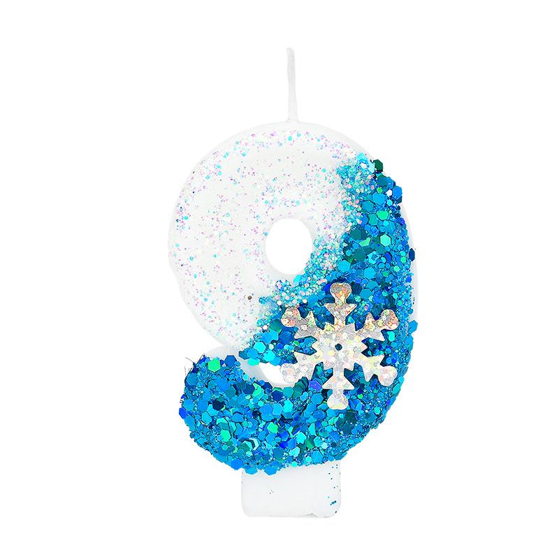Свечи на день рождения Frozen с цифрами 0-9, блестящие синие снежинки, свечи для торта, детские, для девочек, на день рождения, украшения для торта, принадлежности