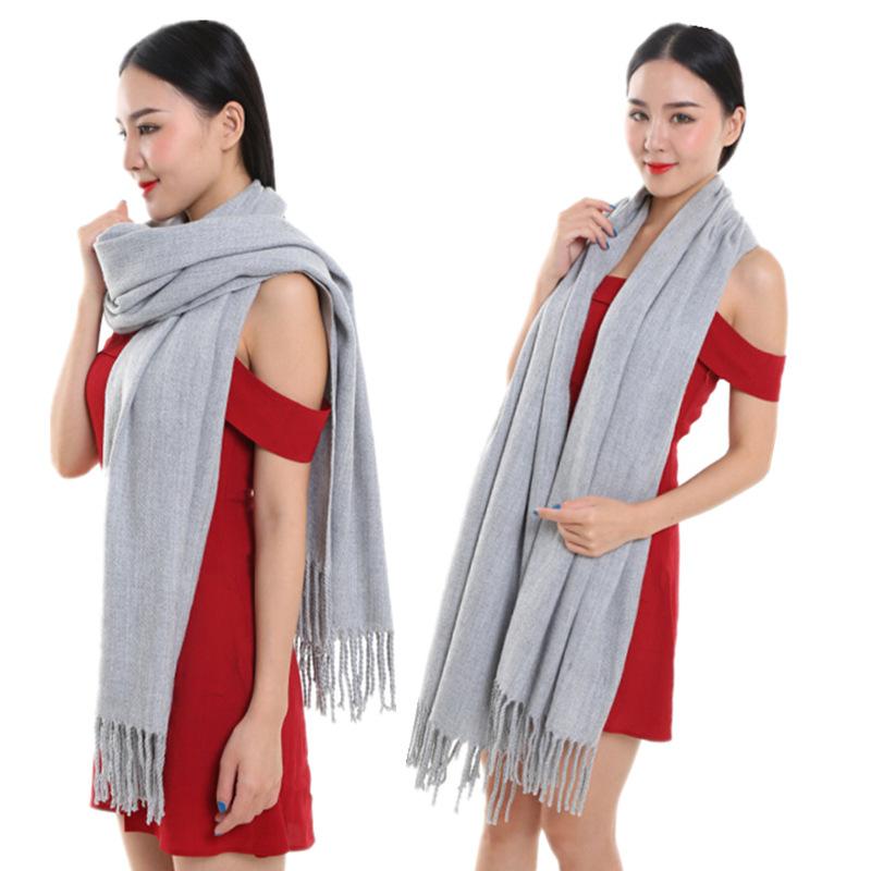 Warm Solid Color Cashmere Wool Scarf Winter Tassel Unisex Shawl Solid Color Scarf for Women