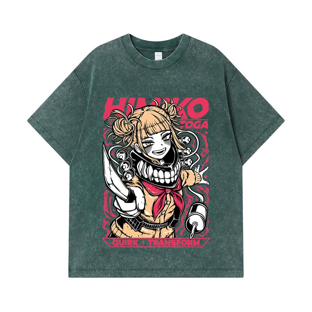 Стиранные футболки 275 г/м² 100% Хлопок My Hero Academia V12 Принт Тоги Унисекс Тяжелая хлопковая футболка