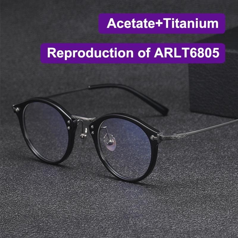Japanese Brand Replica Acetate Frames Pure Titanium Temple Glasses Luxury Retro Round Men Eyeglasses Oval Business Eyewear
