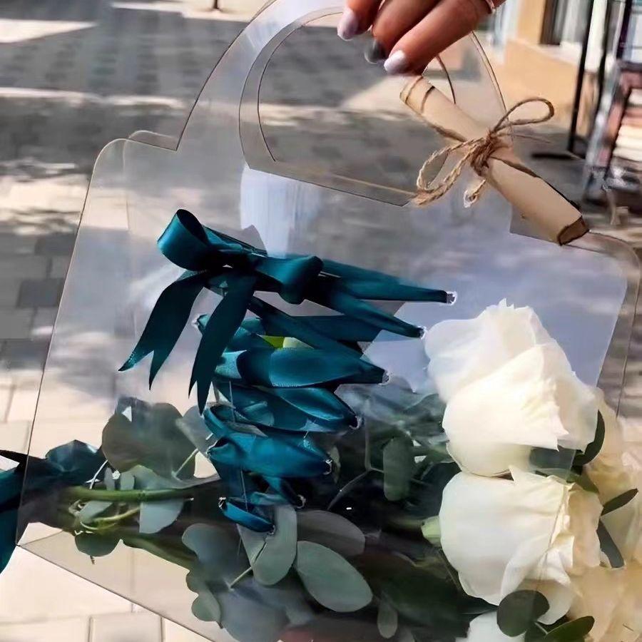 Прозрачный пакет для букета цветов с ручкой, сумка для упаковки свежих цветов, контейнер для вечеринки, подарочная упаковочная сумка, свадебная подарочная коробка для роз