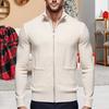 Men Knitted Jacket Stand Collar Long Sleeve Zipper Closure Sweater Coat with Pockets Thickened Plush Lining Knitwear