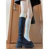 Fashion “Light Punk Vibe” Black Thick - Soled Long Boots, Stacked Socks Style, Perfect for Casual & Autumn - Winter Looks
