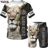 3D Printed Men's Sports Set Lion T-Shirts Shorts Summer 2 Piece Outfit Fashion Street Tracksuit Male Suit Jogging 2025